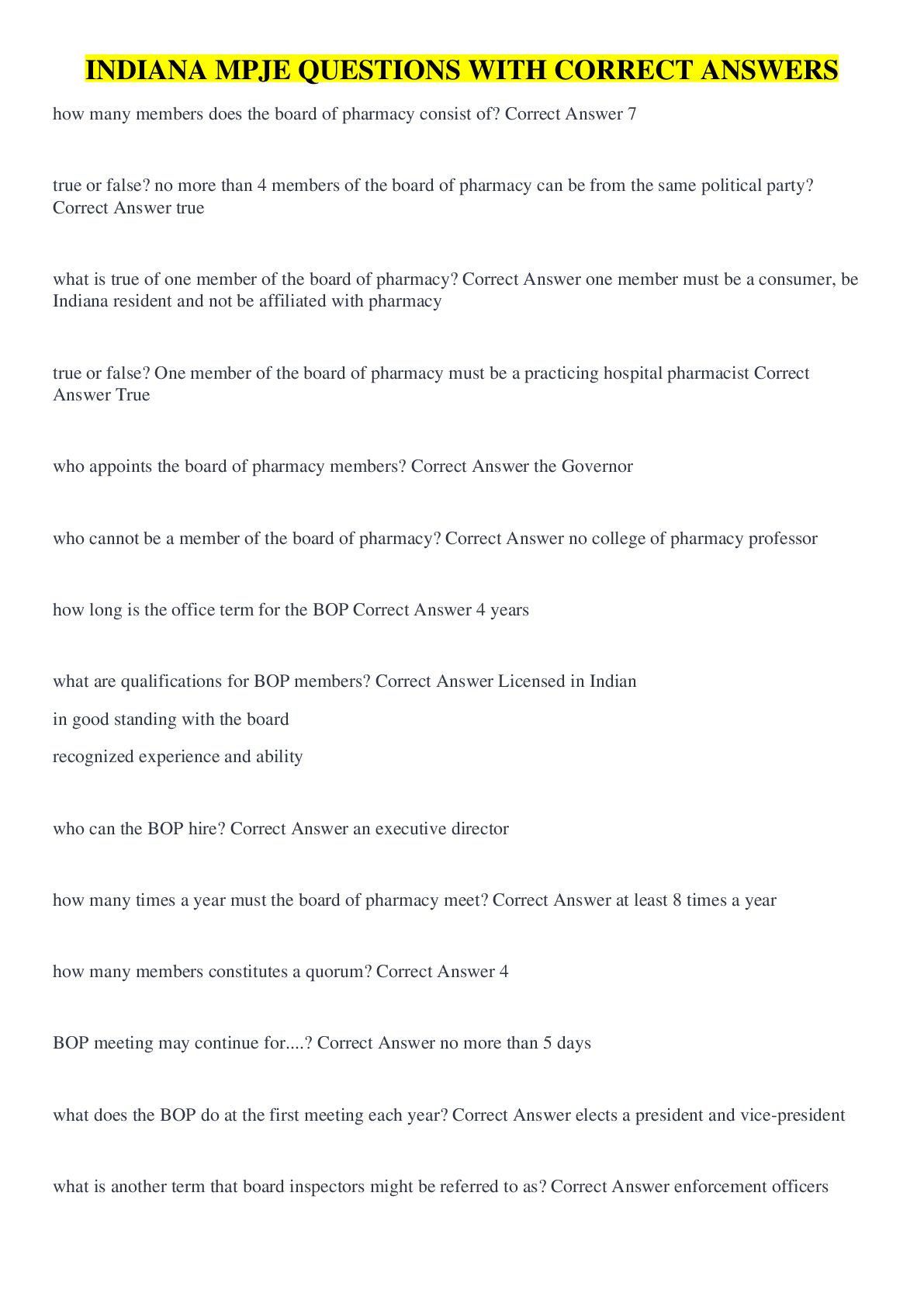 Preview image for INDIANA MPJE QUESTIONS WITH CORRECT ANSWERS